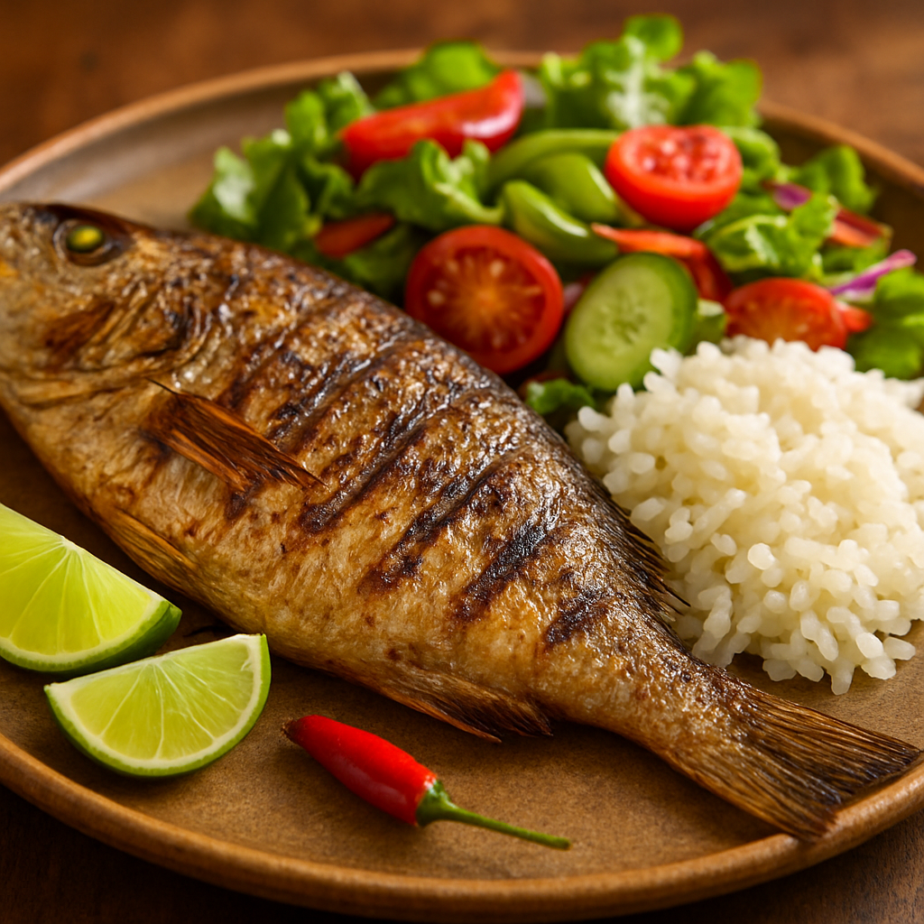 Grilled Fish with Rice & Salad